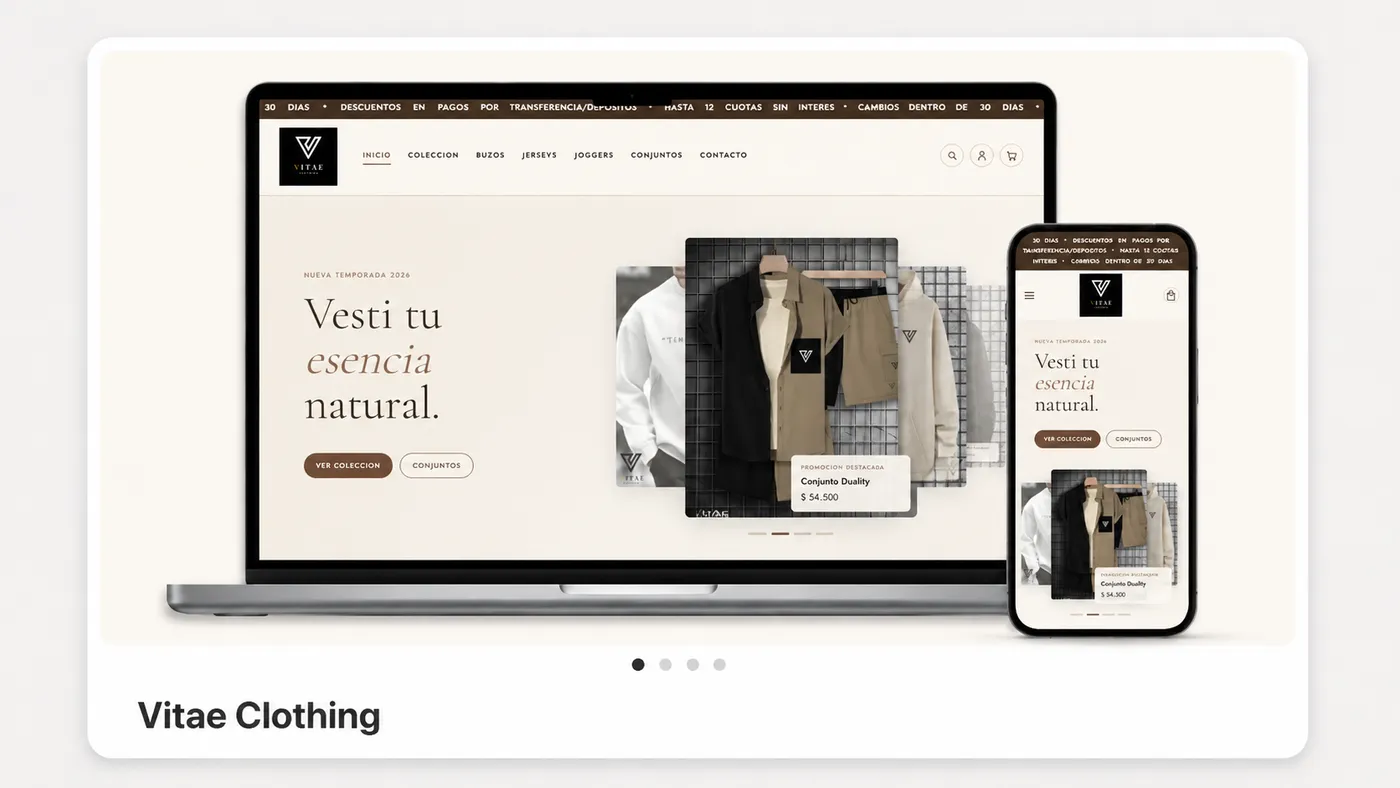 Mockup responsive del proyecto Vitae Clothing